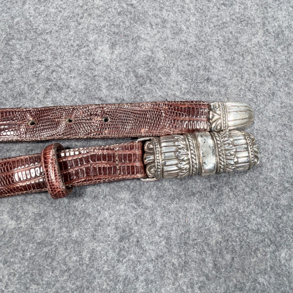 Brighton Brown Lizard Embossed Leather Belt Silver Ornate Buckle 37609 L